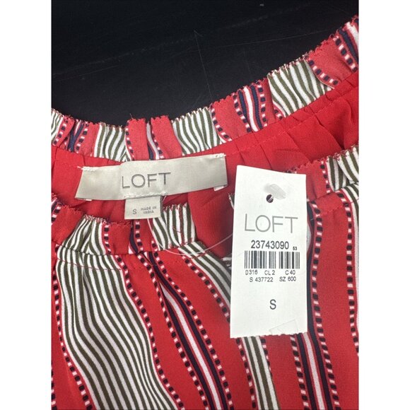 Ann Taylor LOFT Red Striped Lined Dress Tunic Long Sleeve Ruffles Sz S NEW - Picture 8 of 10